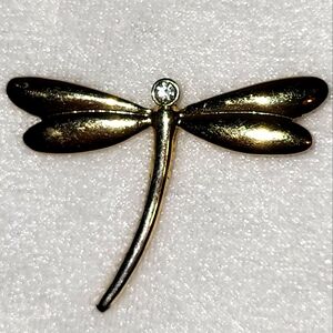 Vintage Dragonfly Goldtone & Rhinestone Brooch